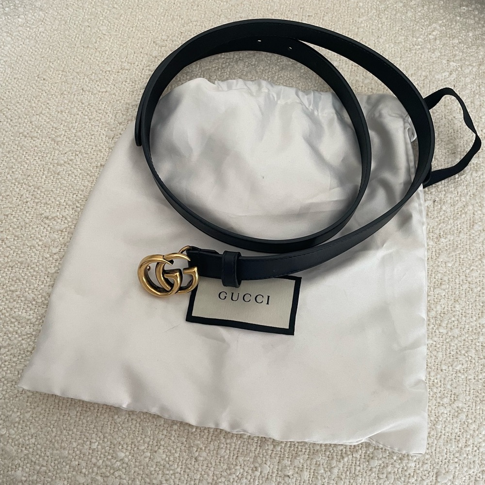 Gucci Black Leather Belt with Double G Buckle Size 90/36